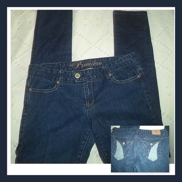 PREMIERE RUE 21 JEANS STRAIGHT FLAP POCKETS DARK WASH BLUE-WOMENS SIZE 11/12 - Picture 1 of 5